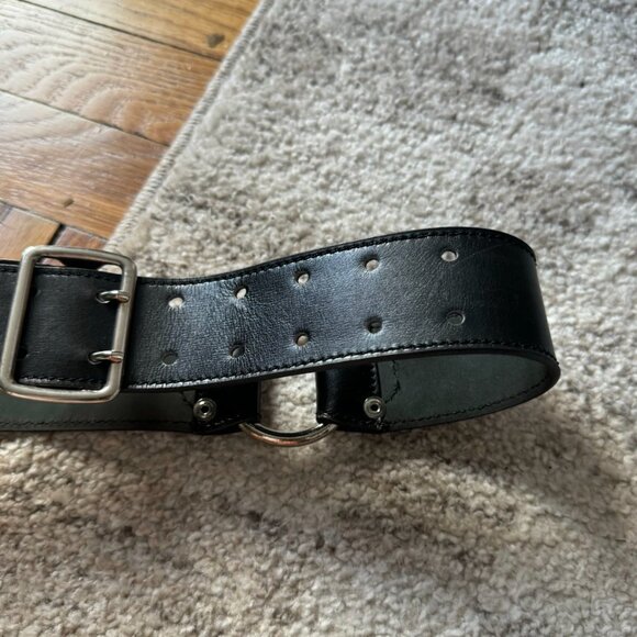 Alaïa Paris black leather wide waist belt with silver-tone hardware and O-ring d main image 2